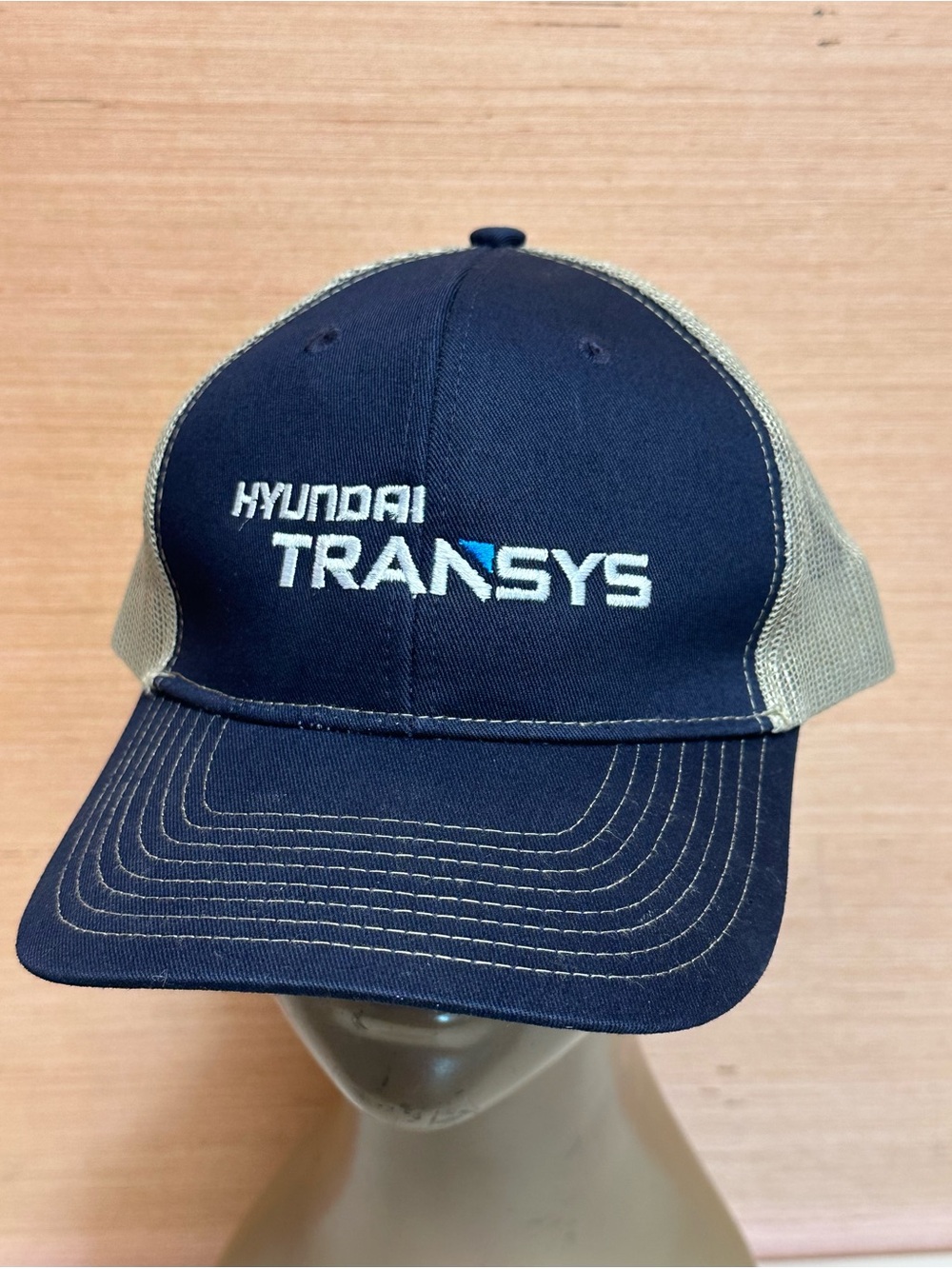Hyundai TRANSYS Blue & Beige Snap Mesh Back Trucker Hat Cap OSFA Adjustable